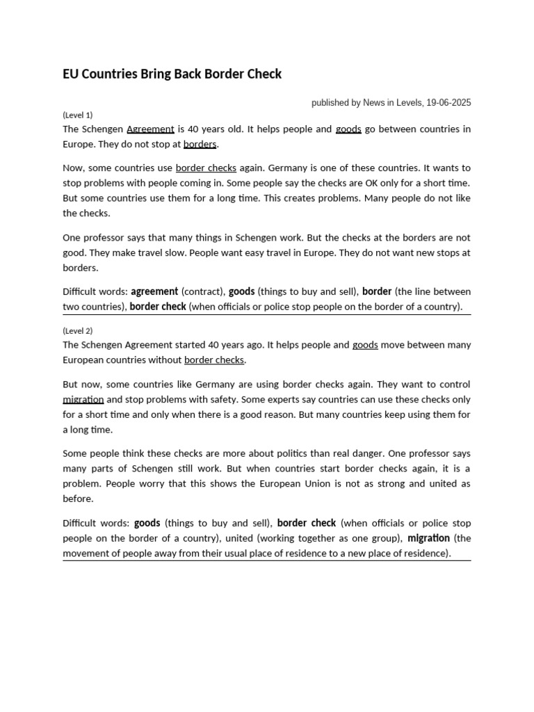 NIL - EU countries bring back border check | PDF