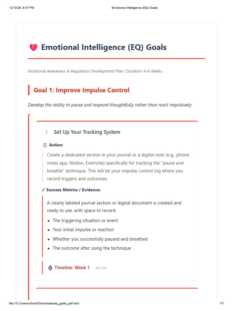 Emotional Intelligence Development Plan | PDF | Impulsivity | Thought