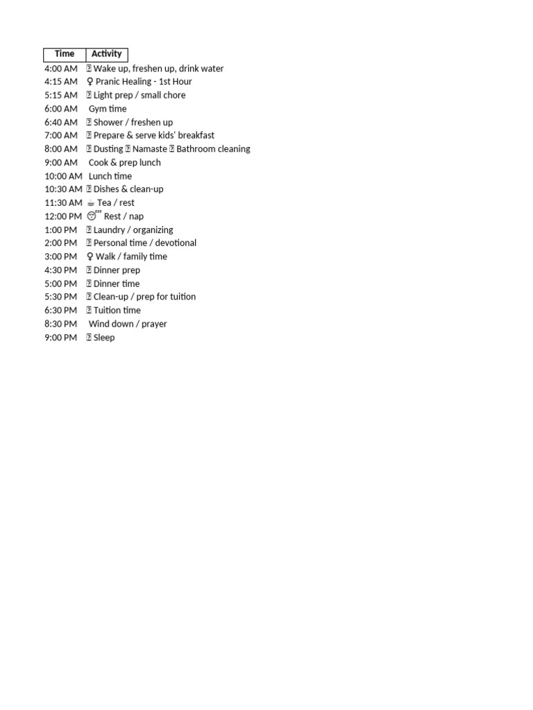 Daily Routine Schedule Overview | PDF