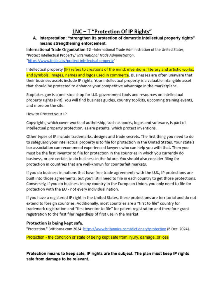 Protecting Intellectual Property Rights | PDF | Intellectual Property ...