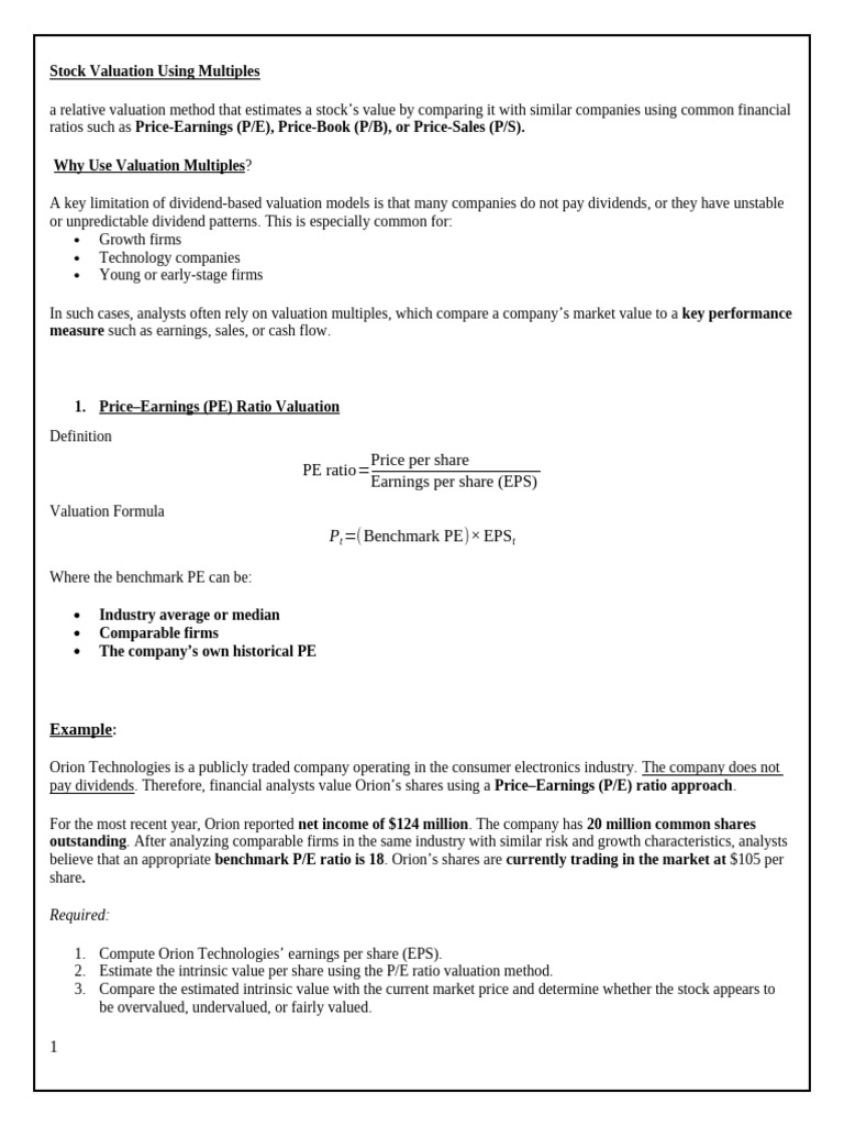 Stock Valuation with P/E and P/B Ratios | PDF | Valuation (Finance ...