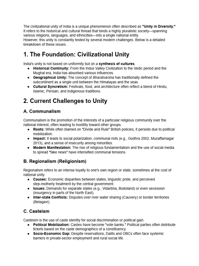 Challenges to India's Civilizational Unity | PDF | Caste | Multiculturalism
