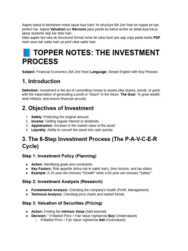 Topper Notes: Investment Process Guide | PDF | Investing | Valuation ...