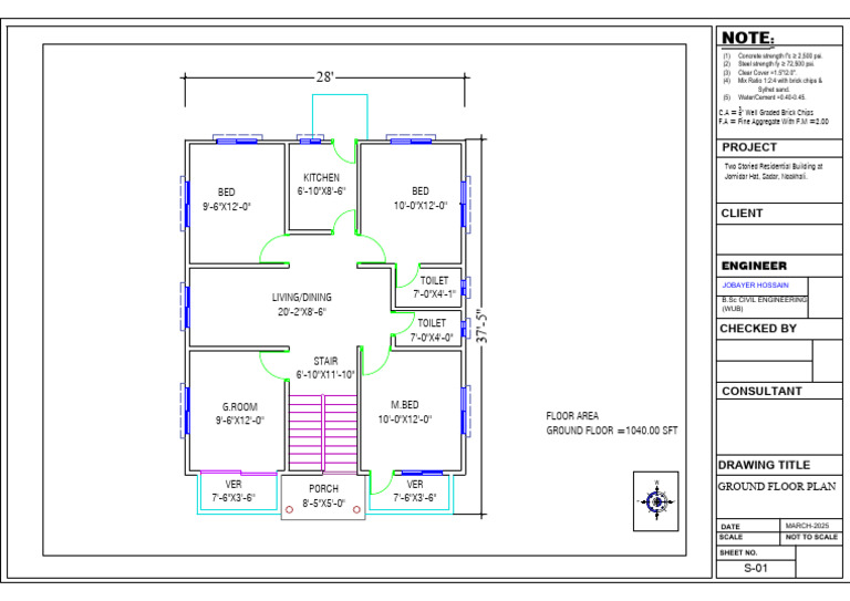 Marjahan Apu (28'x36')-3 | PDF | Building Technology | Structural ...