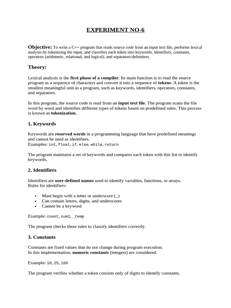 Experiment 6 | PDF | Reserved Word | Computer Program