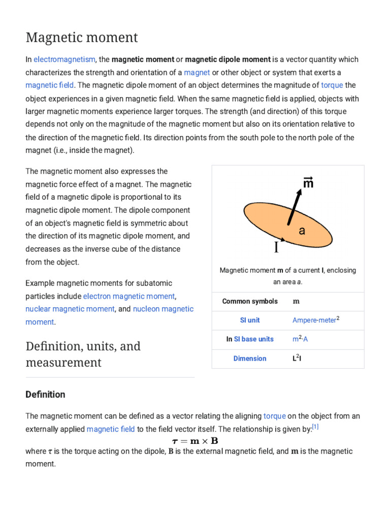 Understanding Magnetic Moment Basics | PDF | Magnetic Field | Spin ...