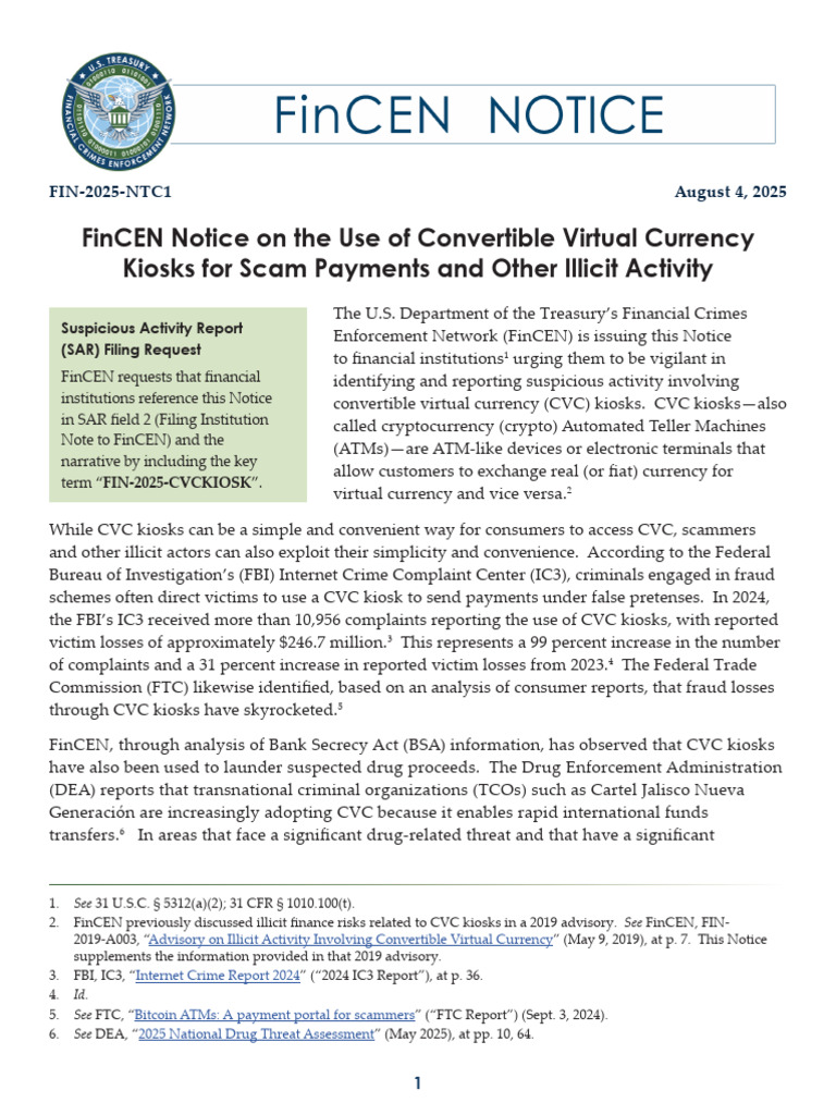 FinCEN Notice on the Use of Convertible Virtual Currency | PDF | Money