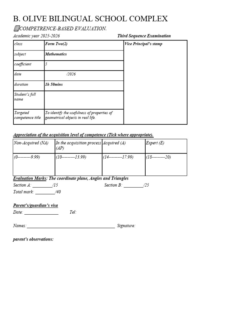 Form 2 Competence 3 | PDF | Triangle | Angle