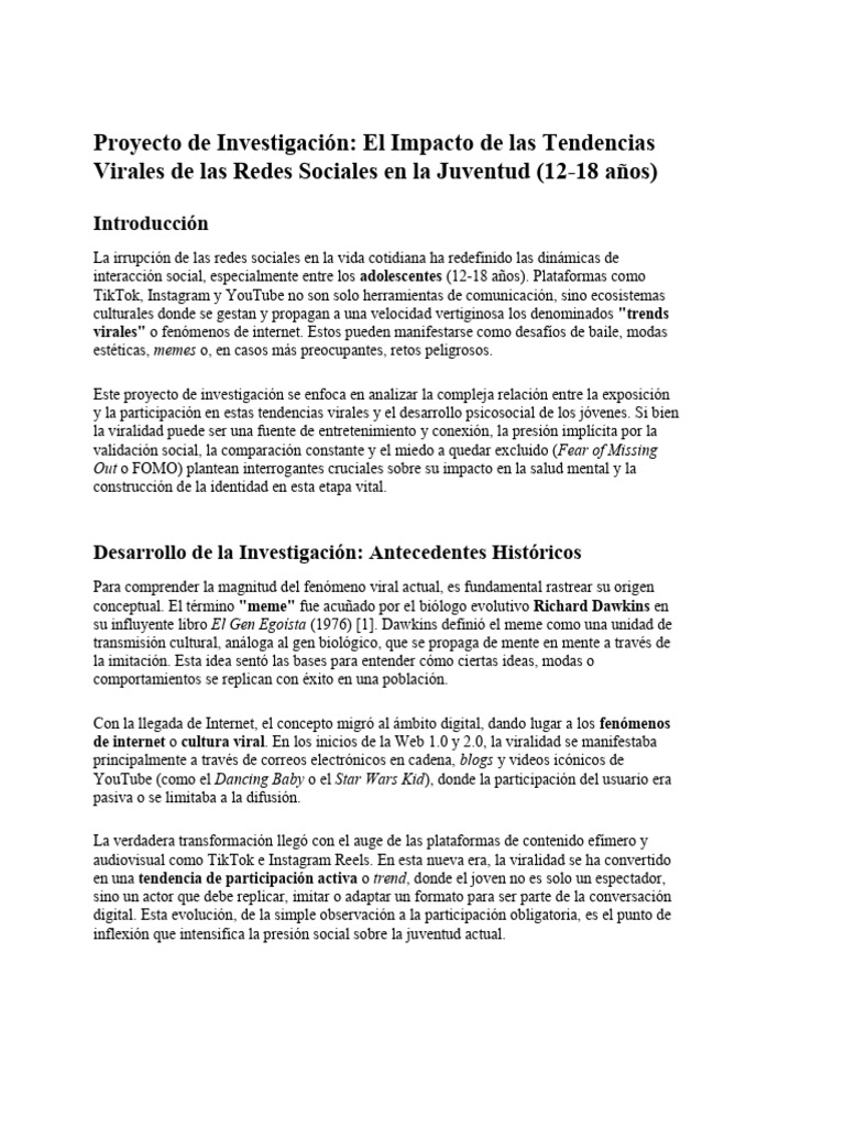 Proyecto de Investigación El Impacto de Las Tende 1 | PDF | Salud ...
