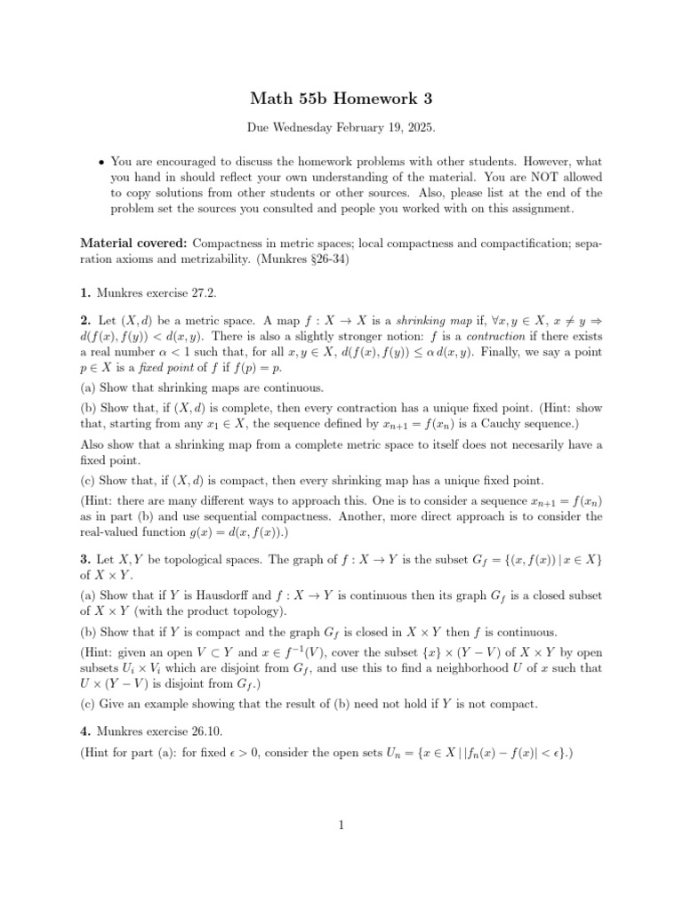 Math 55b Homework 3: Compactness & Maps | PDF | Mathematics ...