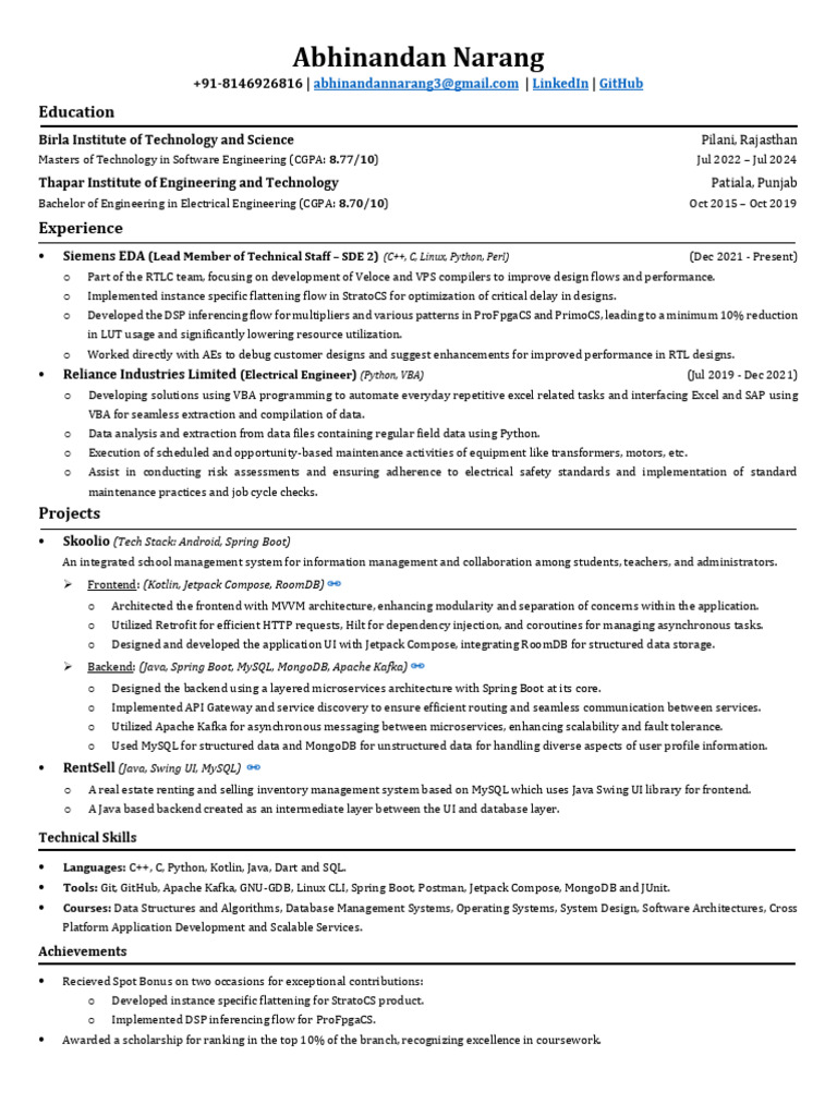 Abhinandan Resume | PDF | My Sql | Databases