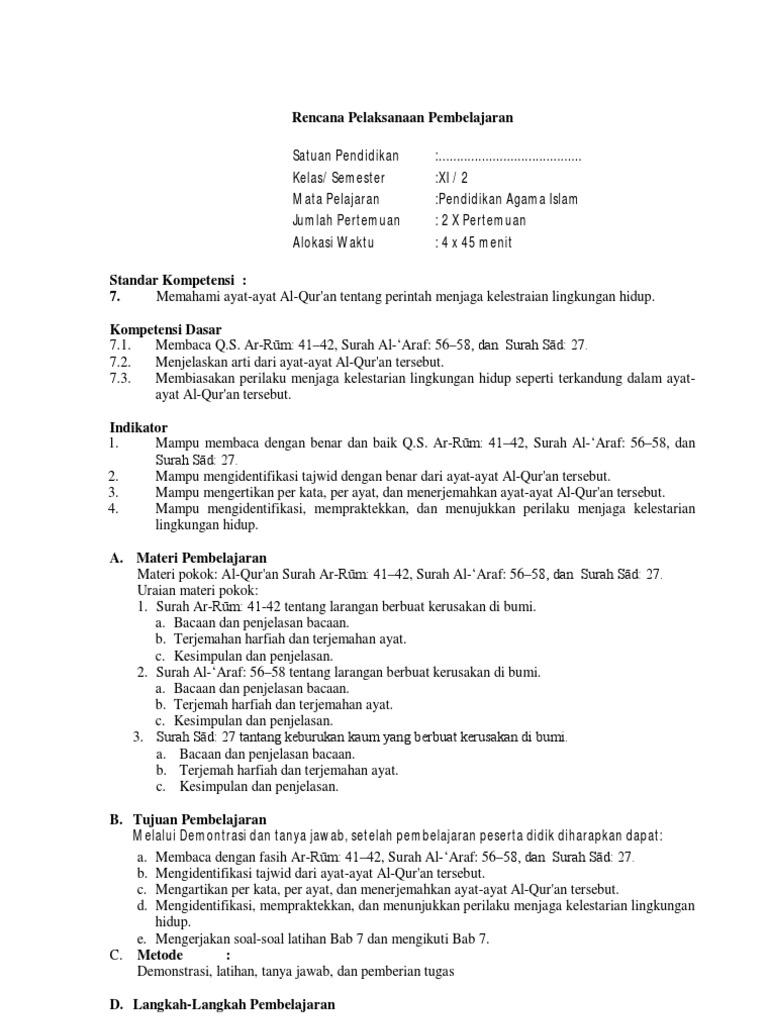 Rpp Pai Berkarakter Kelas Xi Semester Genap