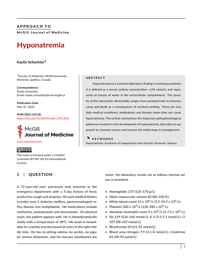 Understanding Hyponatremia Management | PDF | Diseases And Disorders ...