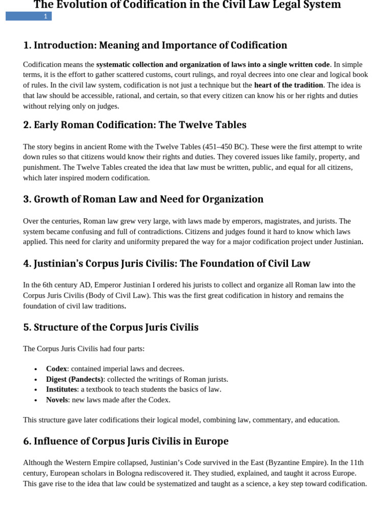 Codification in Civil Law History | PDF | Civil Law (Legal System ...