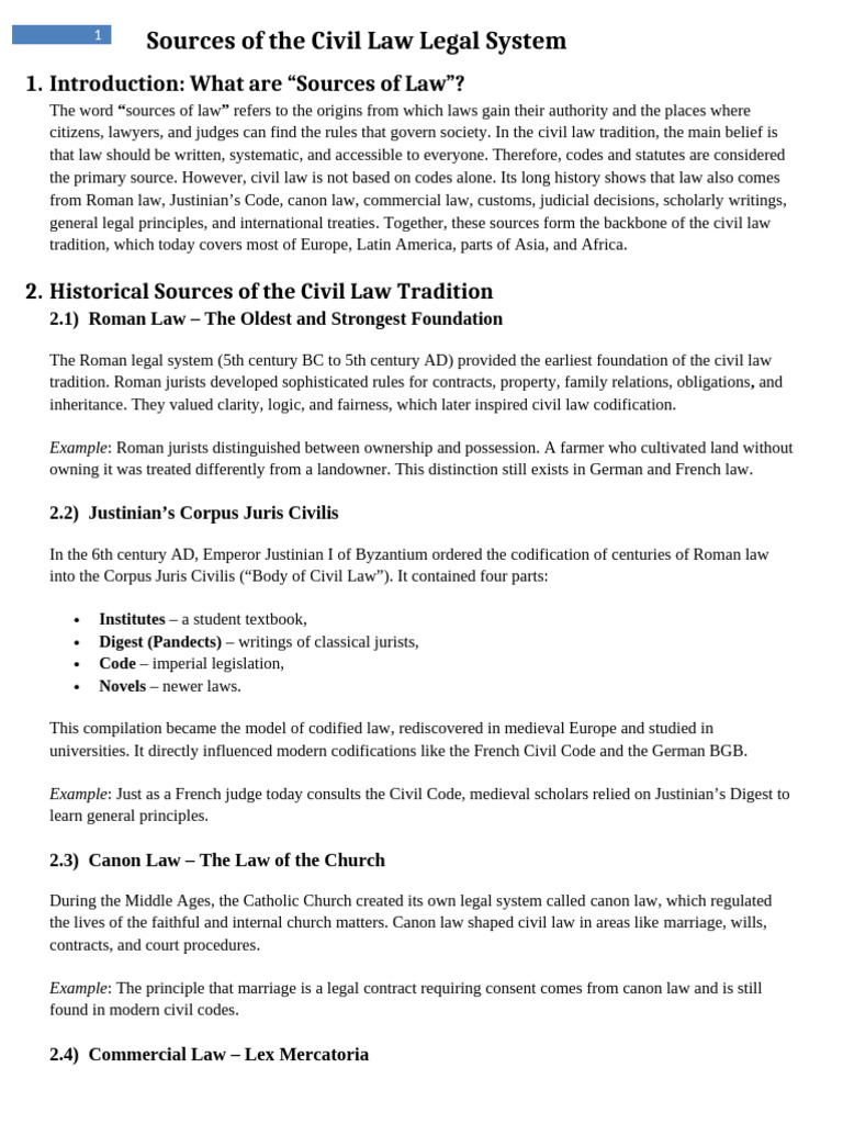 Civil Law Sources and Hierarchy Explained | PDF | Civil Law (Legal ...