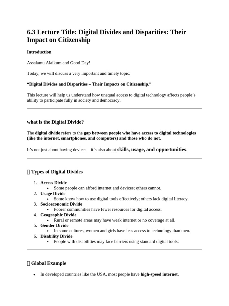 6.3 Lecture Title Digital Divides and Disparities | PDF | Social Policy