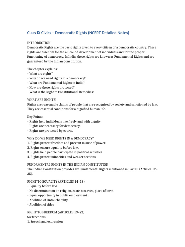 Class IX Civics: Understanding Democratic Rights | PDF | Habeas Corpus ...