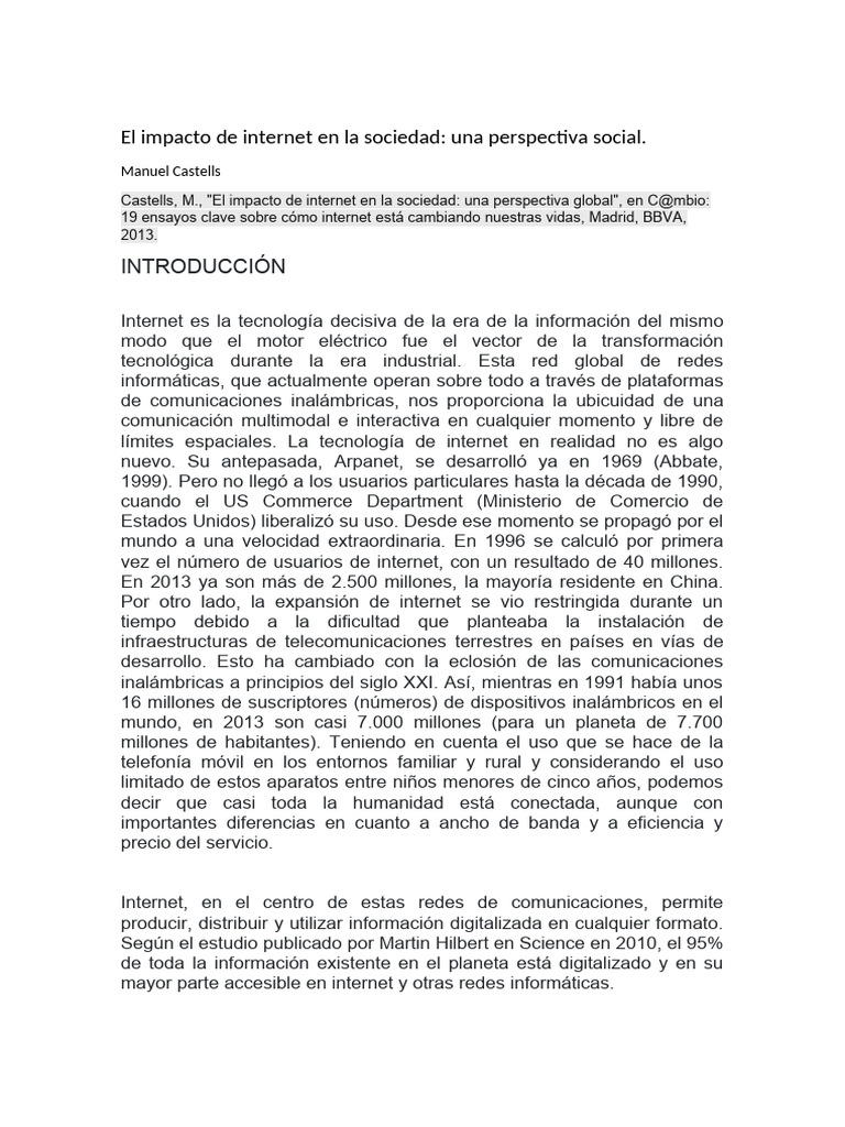 6-El Impacto de Internet en La Sociedad | PDF | Internet | Sociedad