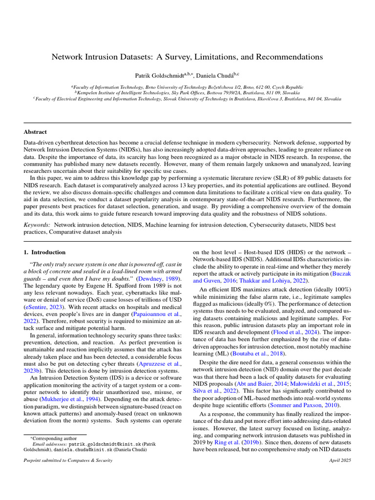 Survey of Network Intrusion Datasets | PDF | Data | Simulation