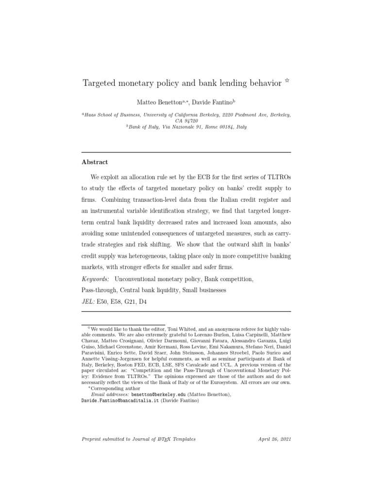 Impact of Targeted Monetary Policy on Bank Lending | PDF | European ...