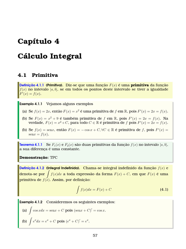 Cálculo Integral: Primitivas e Integrais | PDF | Integrante | Derivado