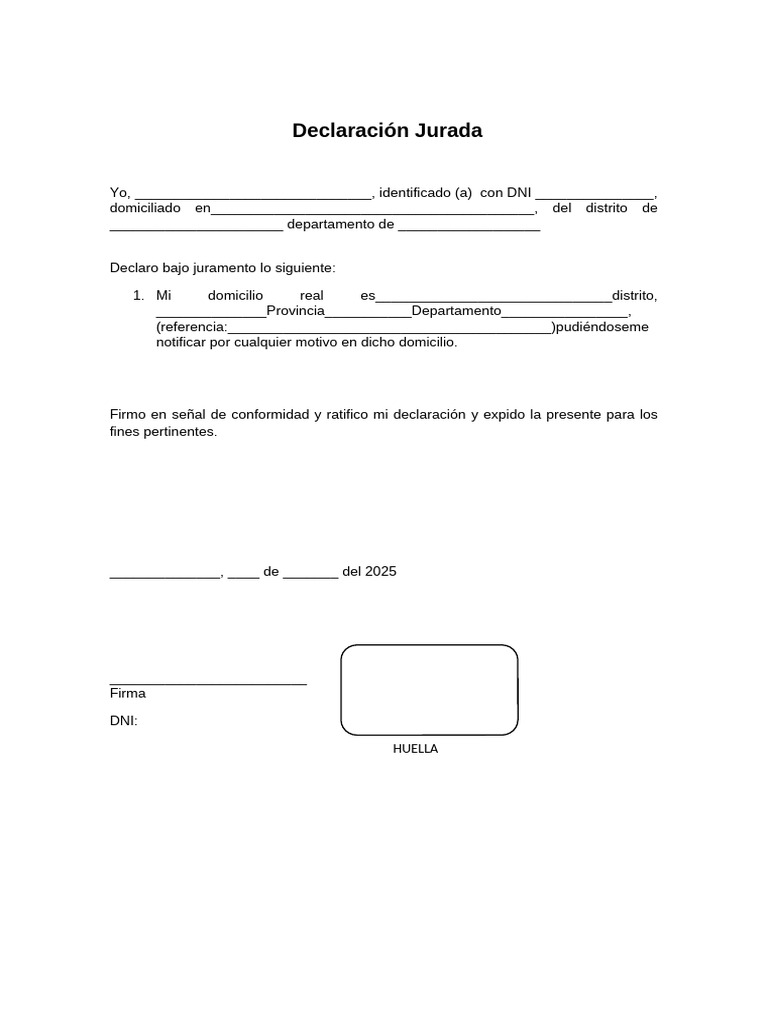 Modelo de Declaración Jurada 2025 | PDF