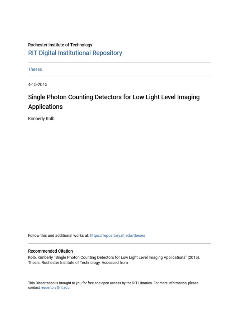Single Photon Counting Detectors Thesis | PDF | Charge Coupled Device ...