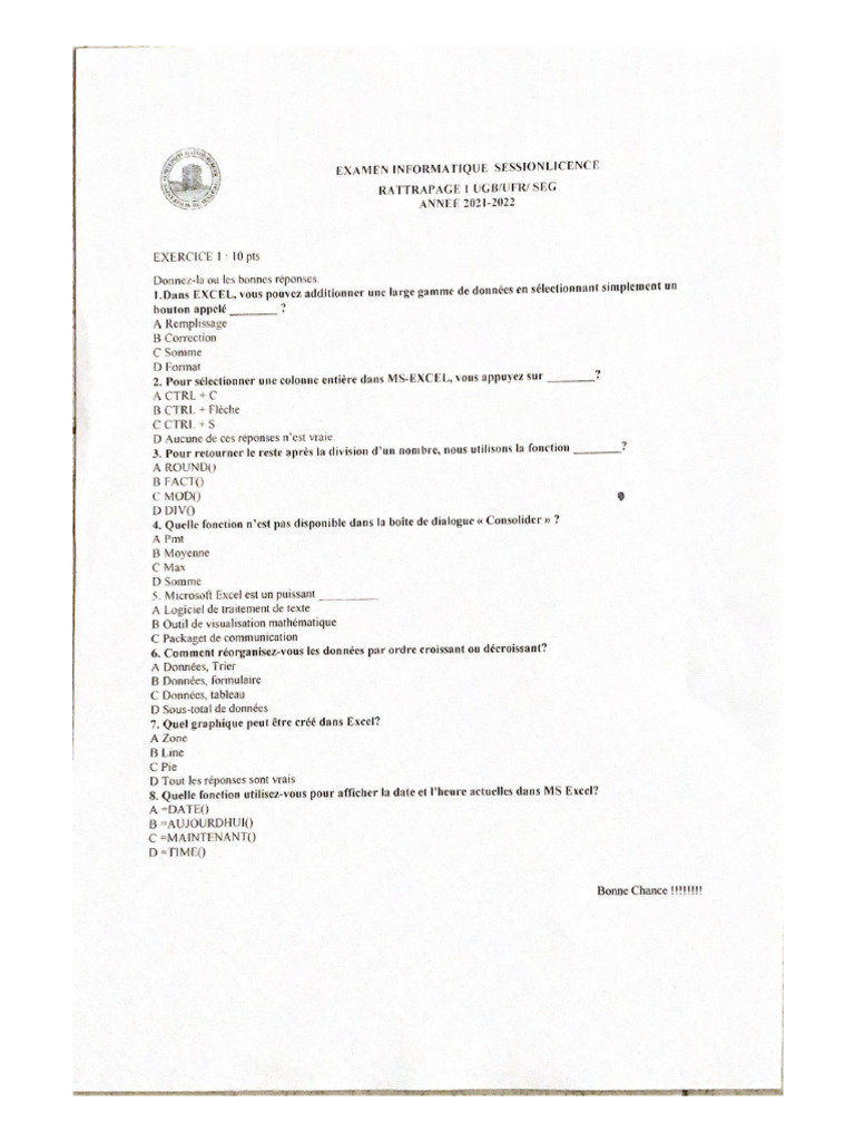 Epreuves Informatique L1 | PDF