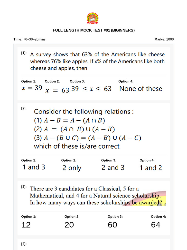 Full Length Mock Test for Beginners | PDF | Computer Data Storage ...