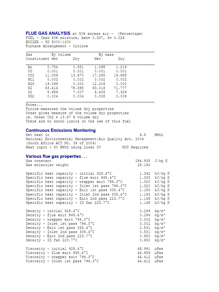 Flue Gas Analysis for Teak Fuel Boiler | PDF | Gases | Energy Technology