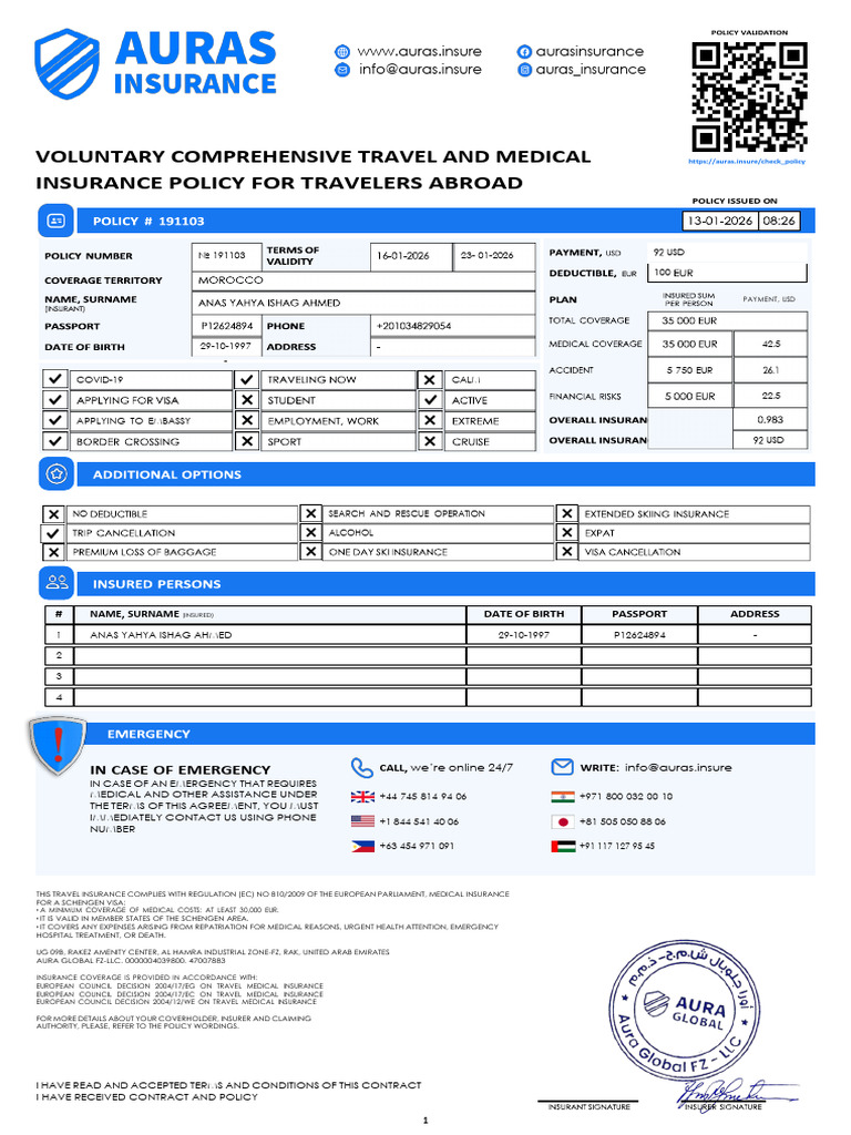 Comprehensive Travel Insurance Policy | PDF