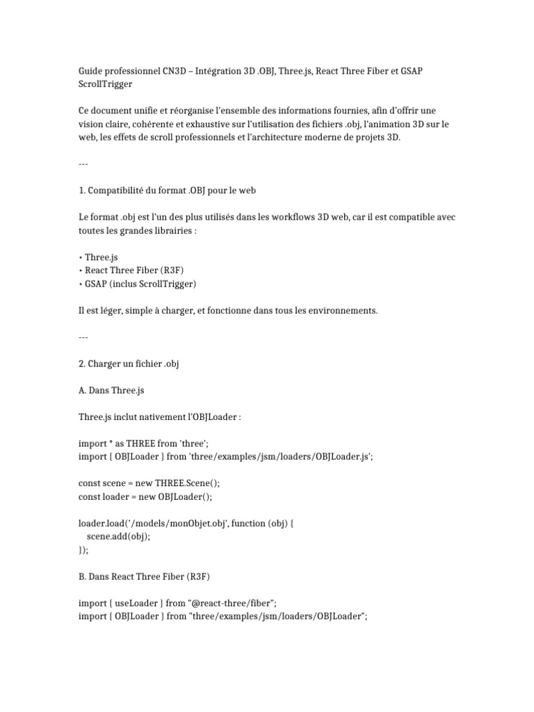 Guide Intégration 3D : .OBJ, GSAP, Three.js | PDF | Informatique