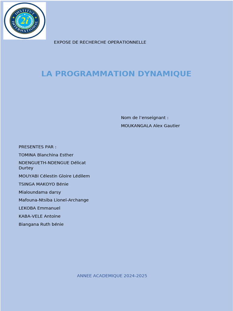 Introduction à la Programmation Dynamique | PDF | Programmation ...