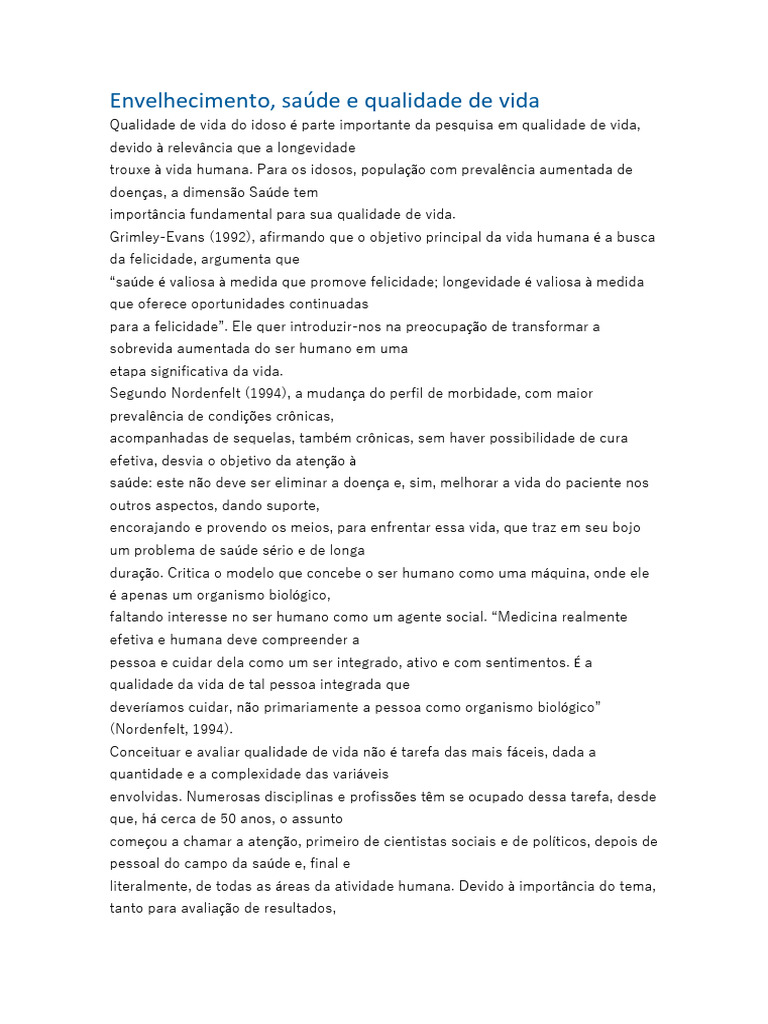 Qualidade de Vida na Velhice: Saúde e Desafios | PDF | Envelhecimento ...
