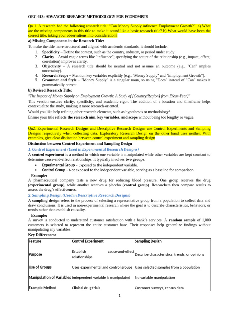 Research Methodology for Economists | PDF | Statistics | Experiment