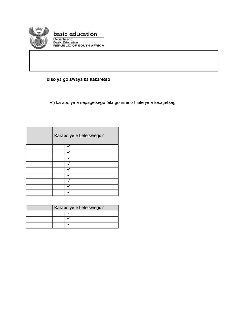 Sepedi Grade 4 NS-Tech MtBBE Exemplar Marking Guideline Sepedi | PDF