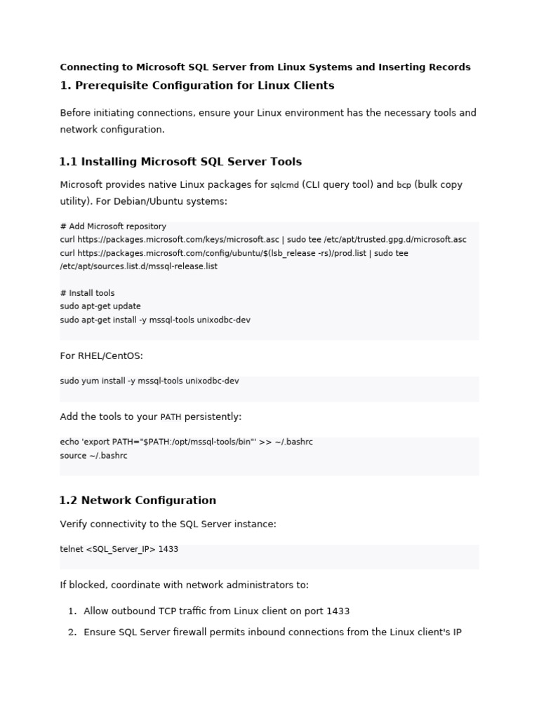 Connect SQL Server from Linux: Insert Data | PDF | Microsoft Sql Server ...