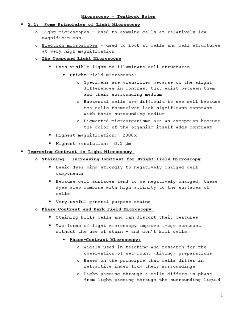 Microscopy Notes PDF Microscopy Transmission Electron Microscopy