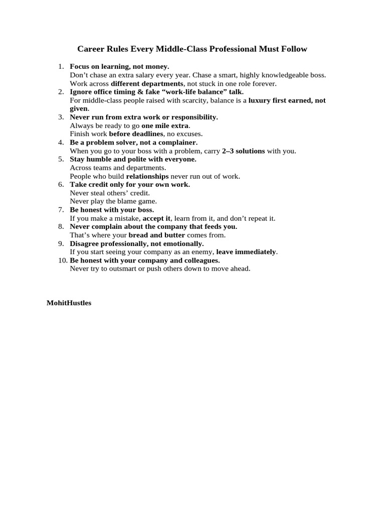 Essential Career Rules for Professionals | PDF