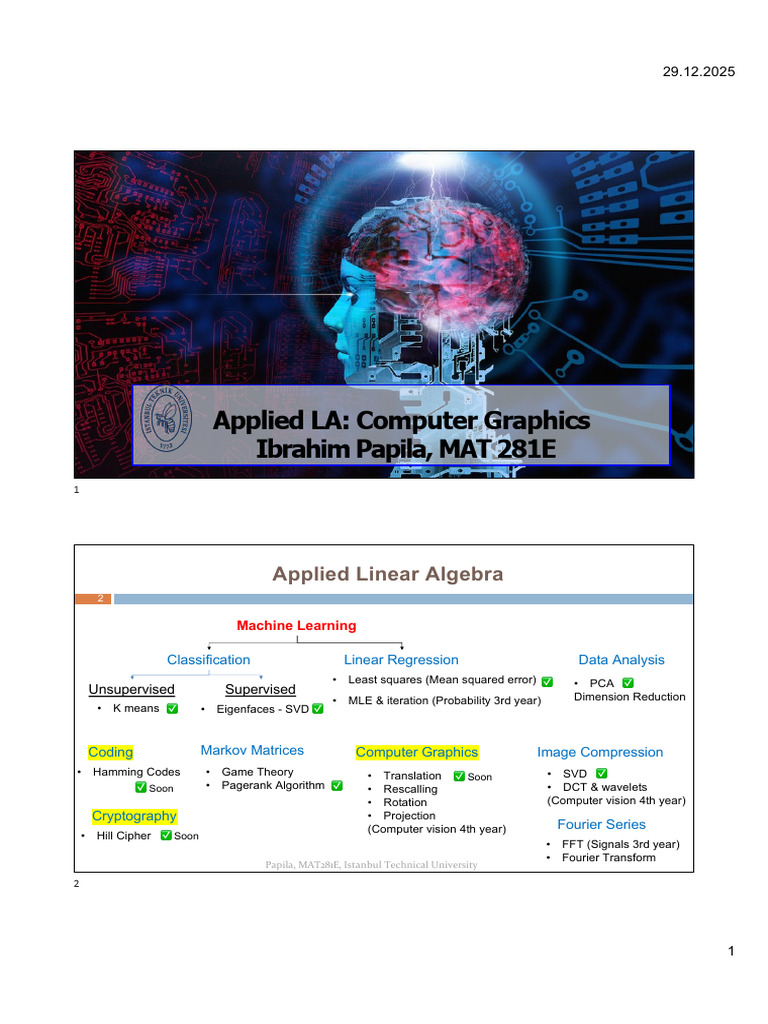 Applied Linear Algebra in Computer Graphics | PDF