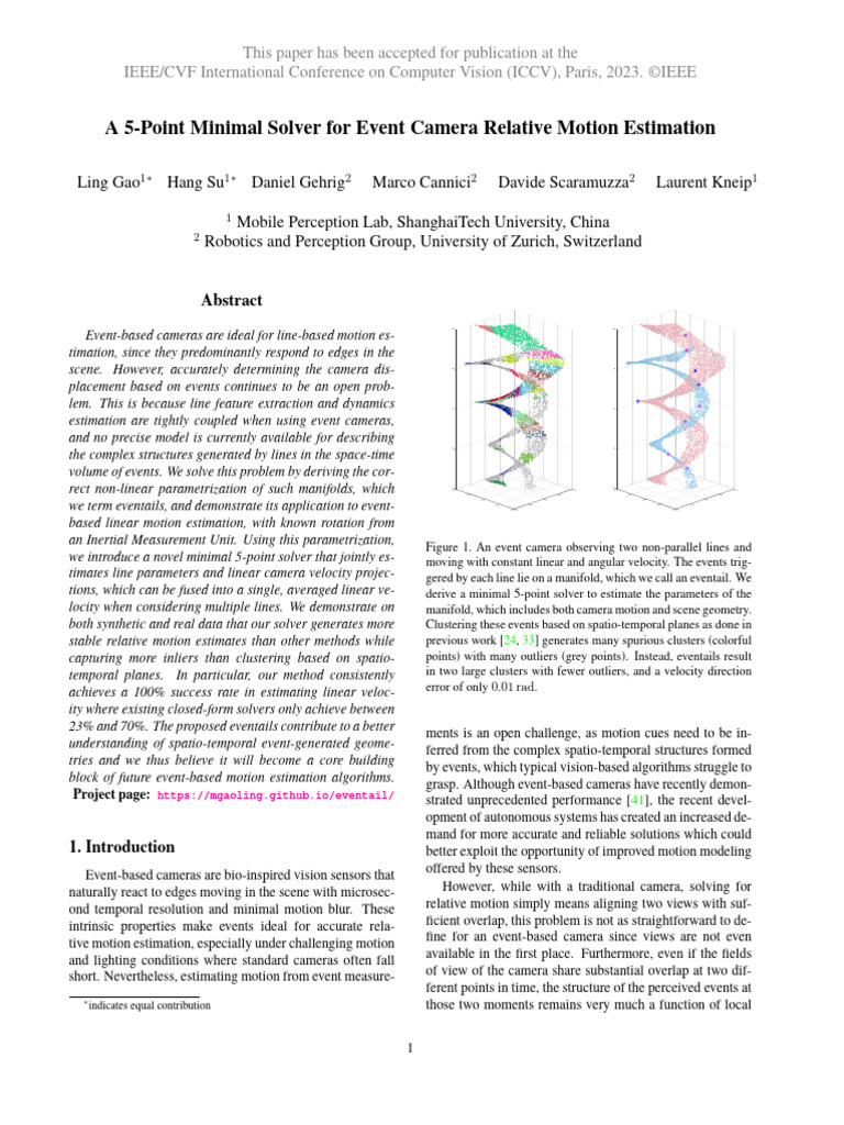 A 5 Point Minimal Solver for Event Camera Relative Motion Estimation ...