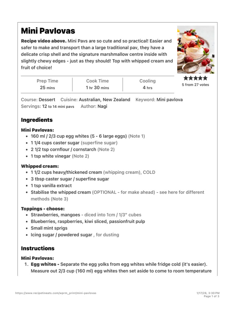 Easy Mini Pavlova Recipe Guide | PDF | Meringue | Cooking