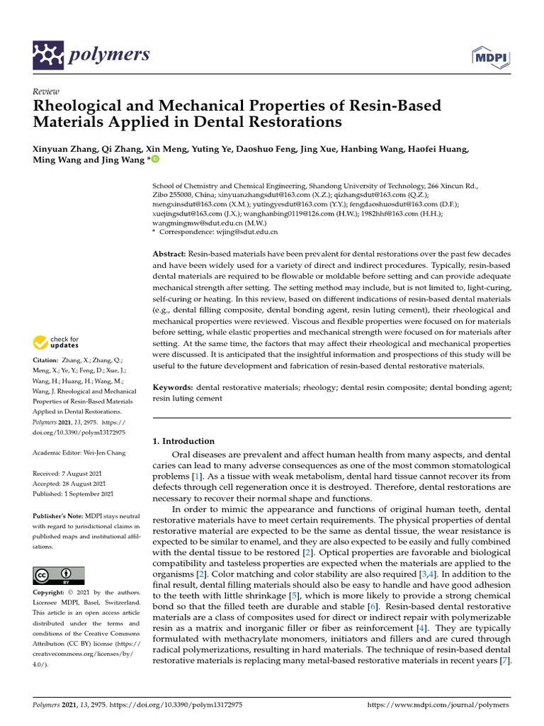 Rheological Properties of Dental Resins | PDF | Dental Composite ...