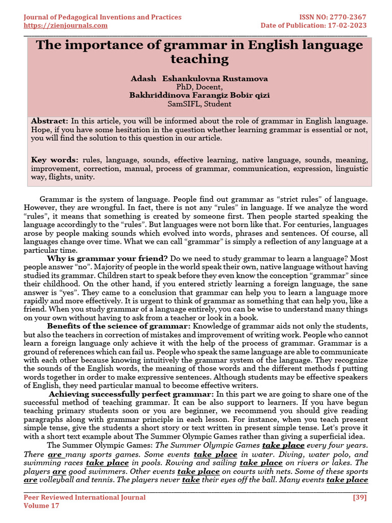 Importance of Grammar in English Teaching | PDF | Grammar | English ...
