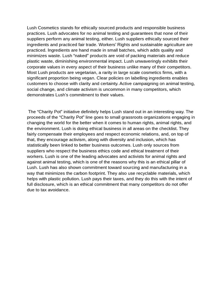 Lush Cosmetics: Ethical Practices & Activism | PDF