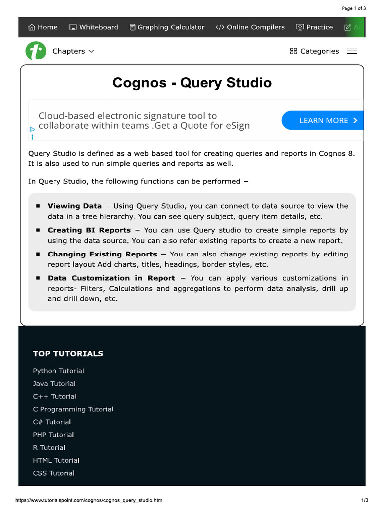 Cognos Query Studio | PDF