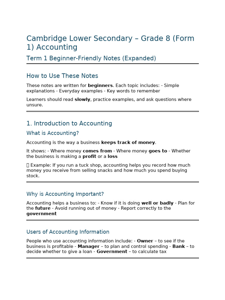 Grade 8 Accounting – Term 1 Notes (1) | PDF | Expense | Credit Card