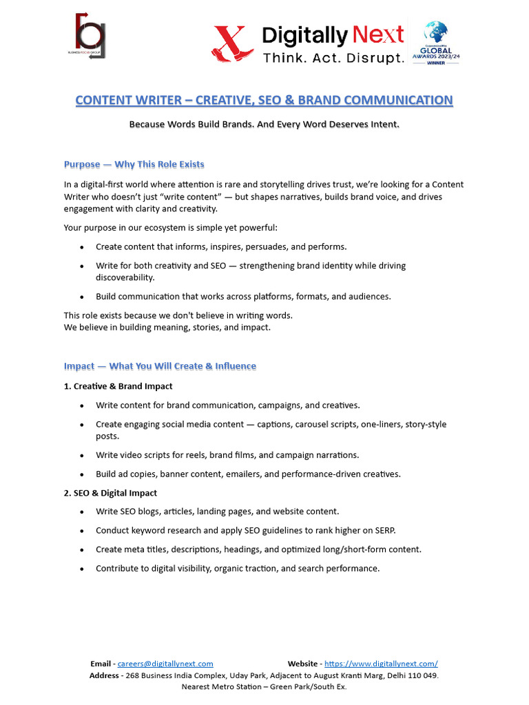 Content Writer JD - Digitally Next | PDF | Search Engine Optimization
