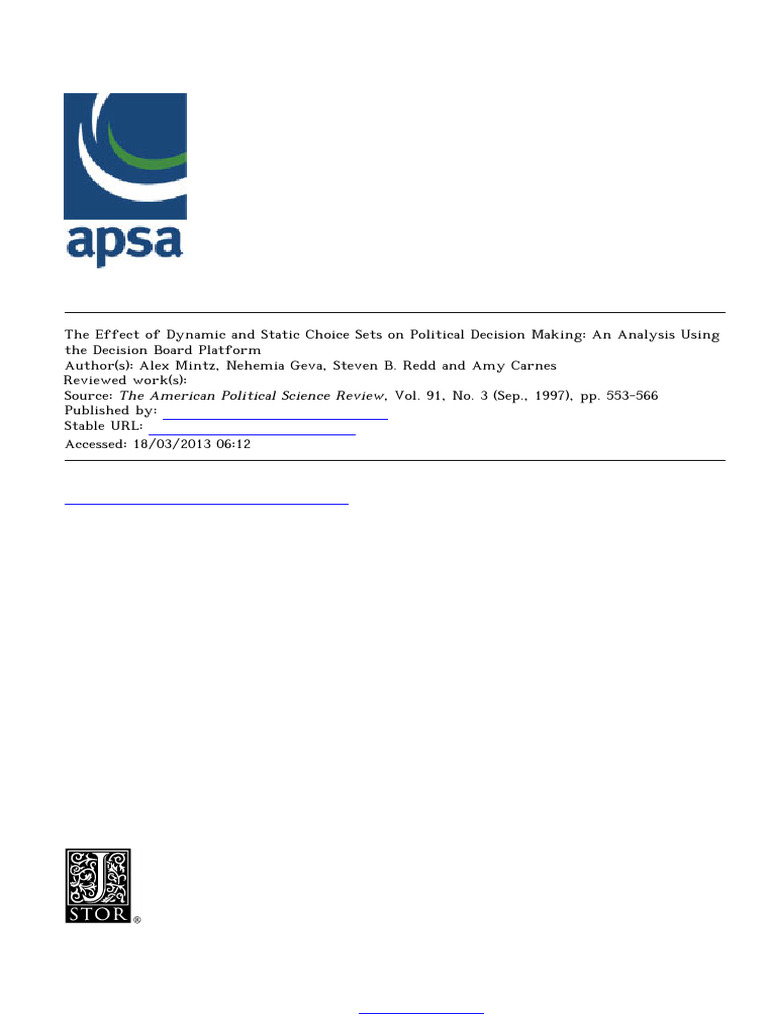 The Effect of Dynamic and Stati - Alex Mintz | PDF | Decision Making ...
