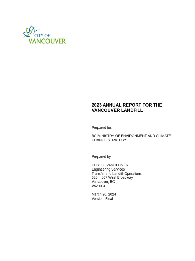 2023 Vancouver Landfill Annual Report | PDF | Waste | Sewage Treatment